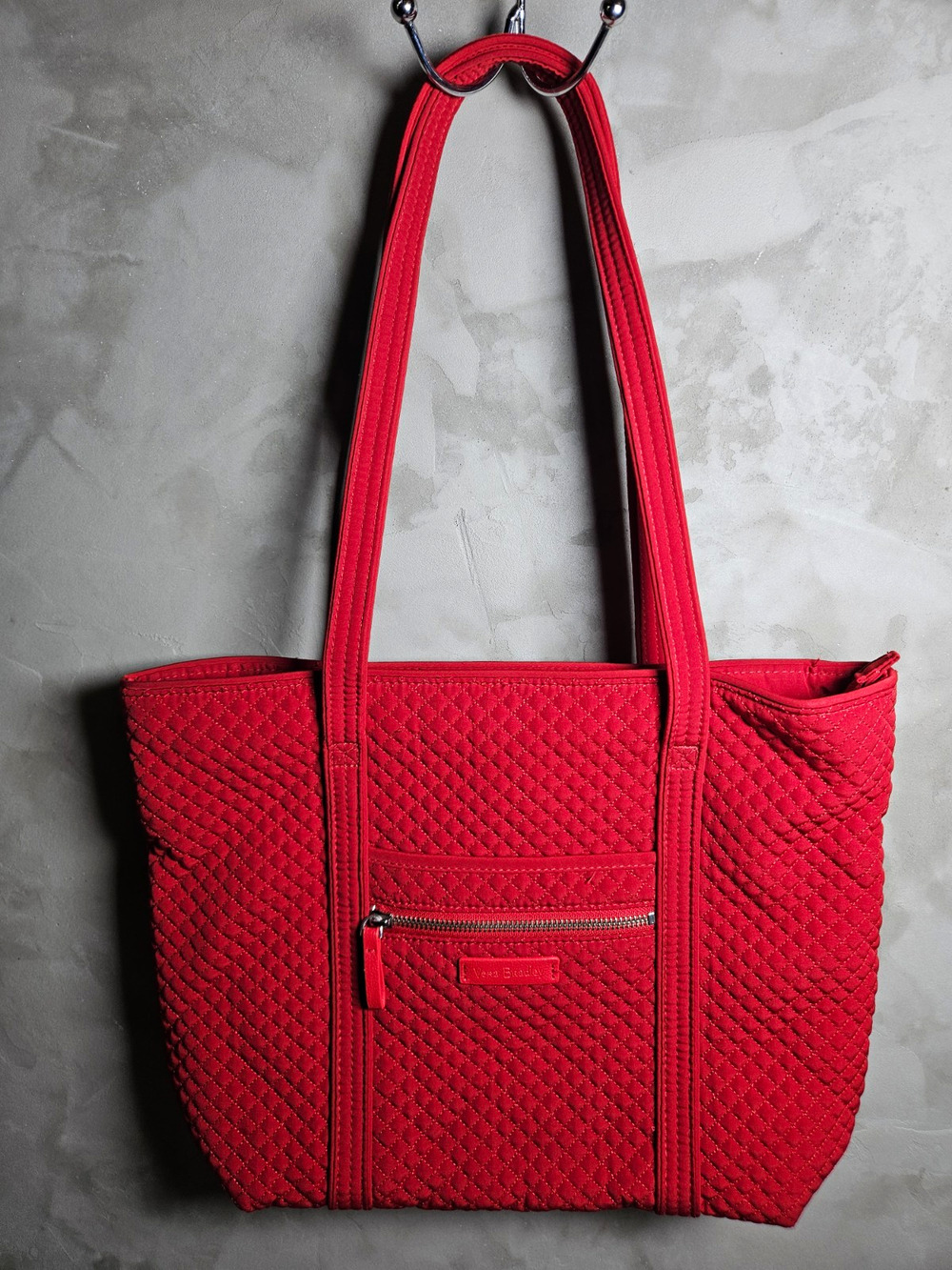 Vera Bradley Red Quilted Tote Bag Zip Closure Inner & Outer Pockets